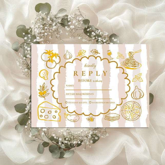 Neutral Italian Food Wedding Design RSVP Card (Creator Uploaded)