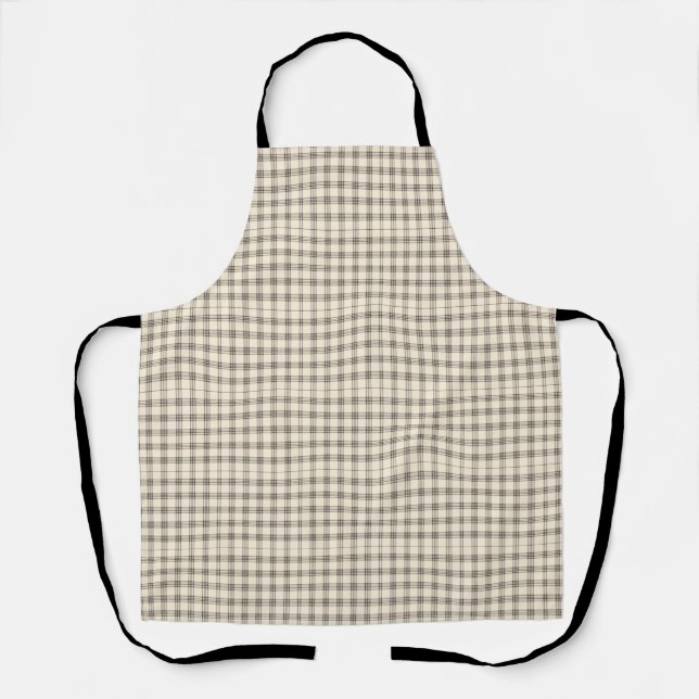 Neutral Ivory and Black Gingham Plaid Apron (Front)