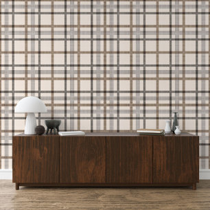 Neutral Ivory Beige Brown Plaid Squares Stripes Wallpaper