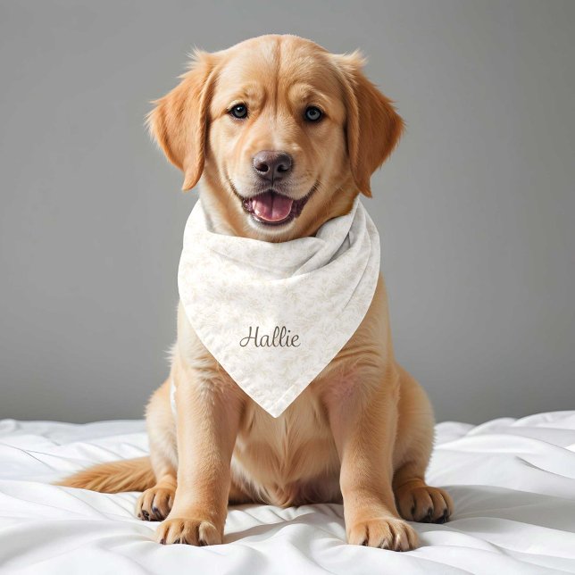 Neutral Ivory Botanicals Dog Bandana (puppy wearing an ivory botanical personalized dog bandana)