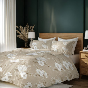 Neutral ivory floral earthy tones elegant duvet cover