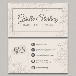 Neutral Ivory Floral Line Art Elegant Script Business Card
