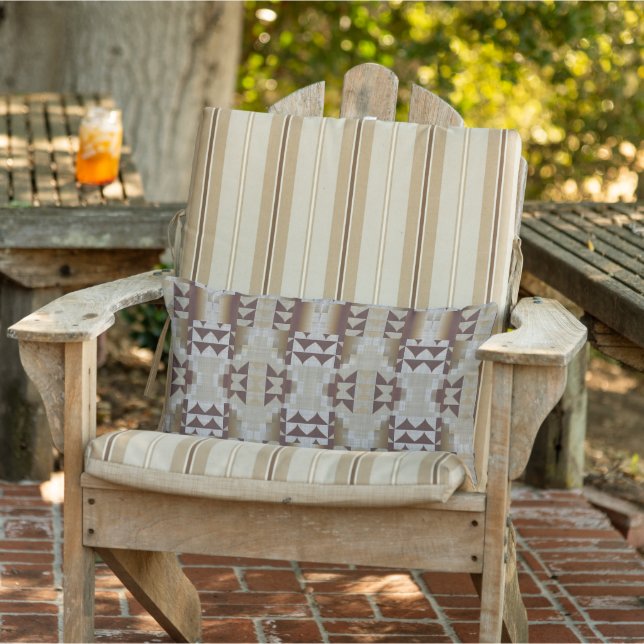 Neutral Ivory Khaki Beige Taupe Brown Tribal Art Lumbar Pillow (Chair)