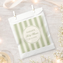 Neutral Ivory Sage Green Striped Baby Shower Favor Bag