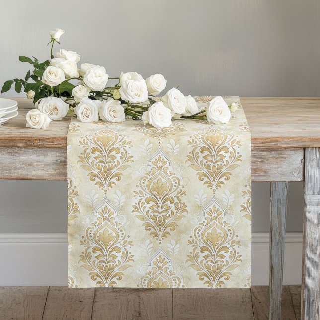 Neutral Ivory Table Runner Artistic Damask Pattern (Neutral Ivory Table Runner Artistic Damask Pattern)