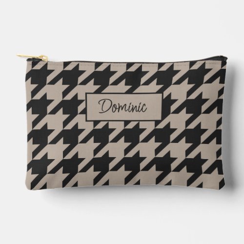 Neutral Ivory Taupe Beige Houndstooth Pattern Accessory Pouch