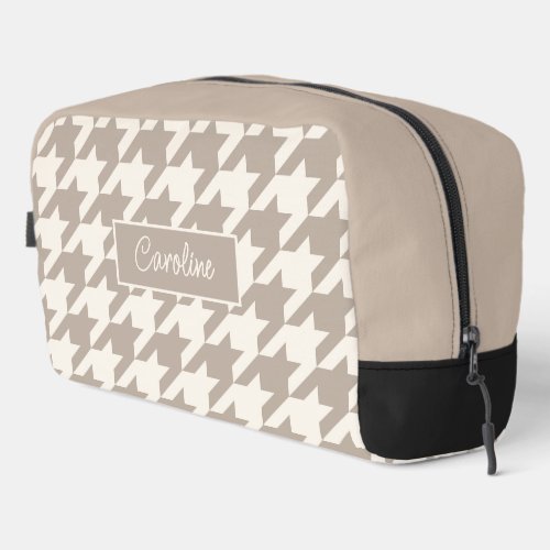 Neutral Ivory Taupe Beige Houndstooth Pattern Dopp Kit