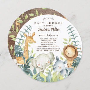 Neutral Jungle Animals Baby Shower Invitation