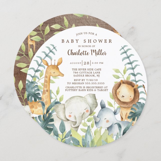 Neutral Jungle Animals Baby Shower Invitation (Front/Back)