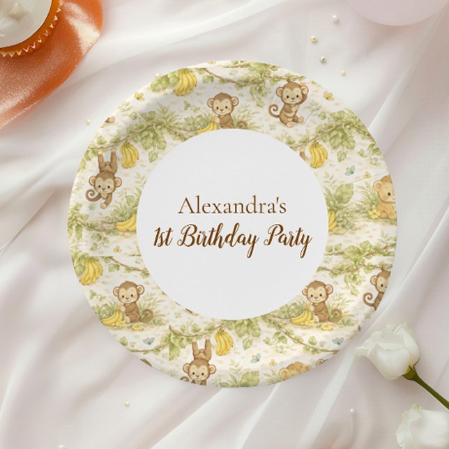 Neutral Jungle Animals Wild One Birthday Paper Plates (Creator Uploaded)