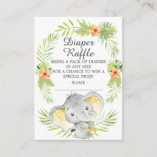 Neutral Jungle Elephant Baby Shower Diaper Raffle Enclosure Card