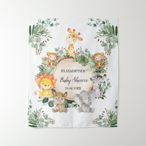 Neutral Jungle Safari Animals Baby Shower Wild One Tapestry