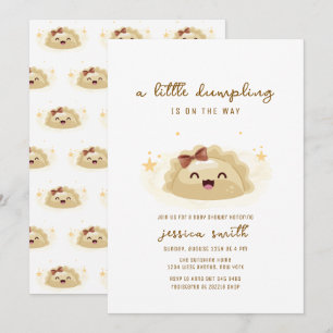 Neutral Kawaii Asian Bow Dumpling Baby Shower  Invitation