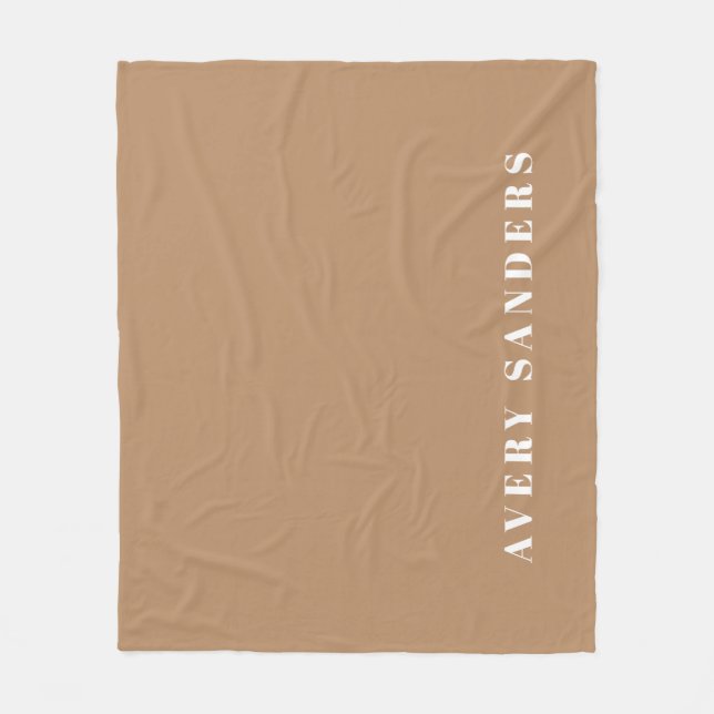 Neutral Khaki Simple Modern Personalized Name  Fleece Blanket (Front)