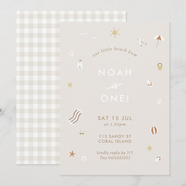 Neutral Kids Beach Pool Party Theme Birthday Invitation (Front/Back)