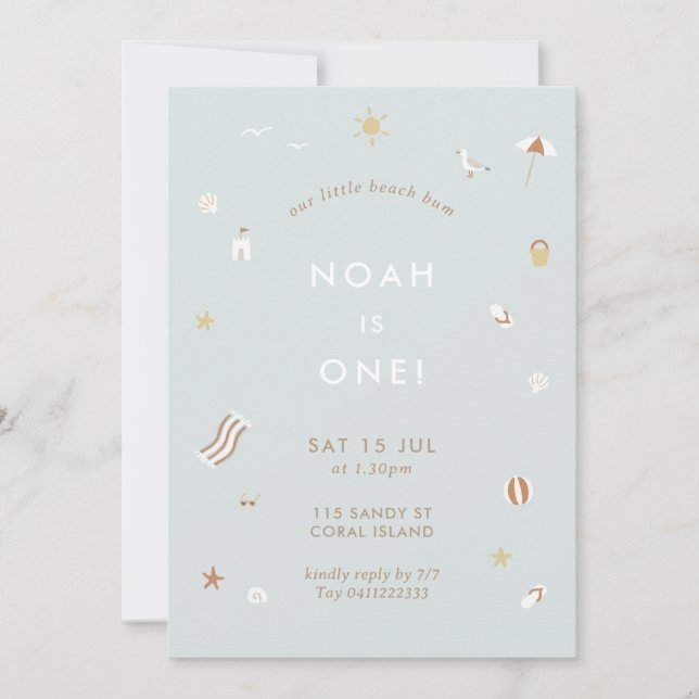 Neutral Kids Beach Pool Party Theme Birthday Invitation (Front)