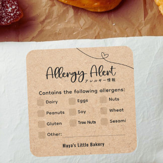 Neutral Kraft Allergy Alert Allergen Warning Square Sticker