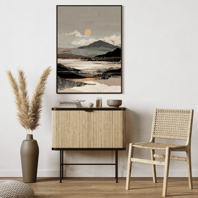Neutral Landscape Abstract | Mountain Lake Minimal Canvas Print (Creator Uploaded)