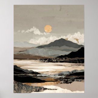 Neutral Landscape Abstract | Mountain Lake Minimal Poster