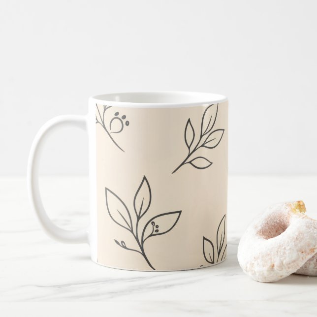 Neutral Leaf Mug | Beige Coffee Mug (With Donut)