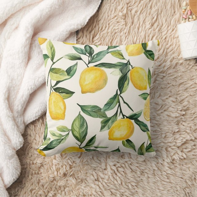 Neutral Lemon Pattern – Mediterranean Coastal  Throw Pillow (Blanket)