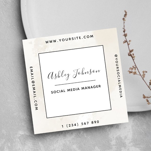 Neutral Light Beige Pastel Marble QR Code Clean Square Business Card (Creator Uploaded)