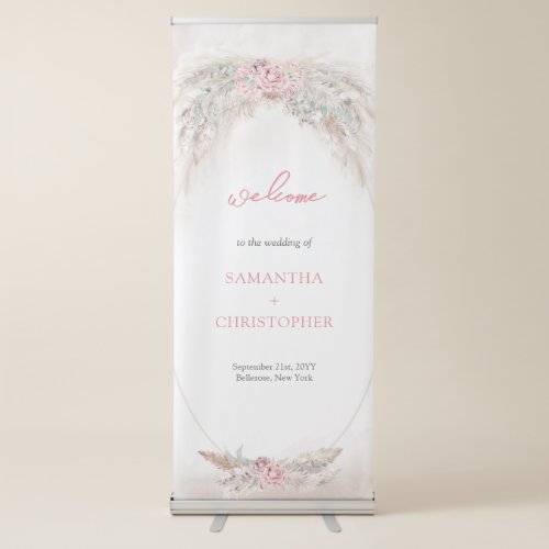 Neutral light brown pampas dusty rose welcome retractable banner