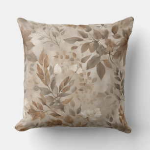 Neutral Light Brown Taupe Gray Botanical Print Throw Pillow