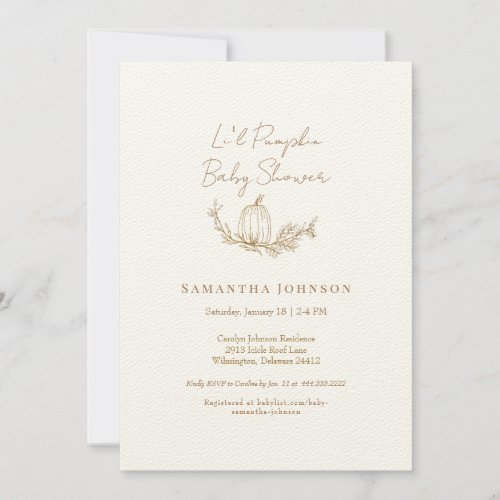 Neutral Lil Pumpkin Ecru Baby Shower Invitation