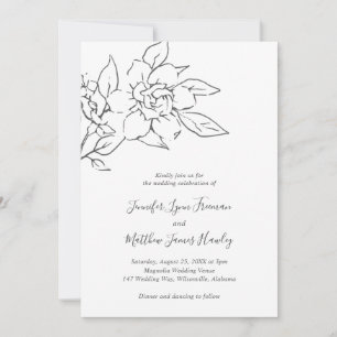 Neutral Line Art Floral Elegant Wedding All in One Invitation