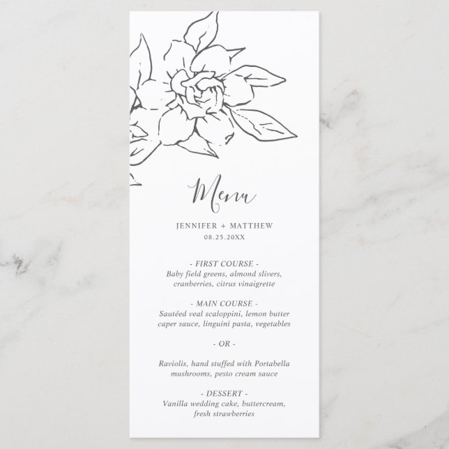 Neutral Line Art Floral Elegant Wedding Menu (Front)