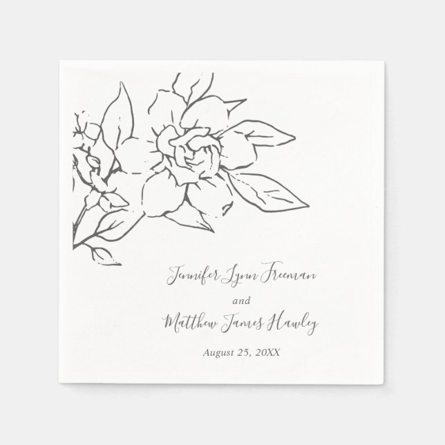 Neutral Line Art Floral Elegant Wedding Napkins (Front)