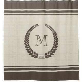 Neutral Linen and Cocoa Style Fancy Monogram Shower Curtain