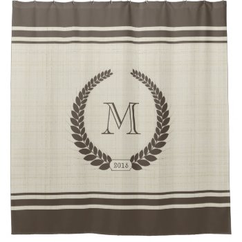 Neutral Linen And Cocoa Style Fancy Monogram Shower Curtain by mariannegilliand at Zazzle