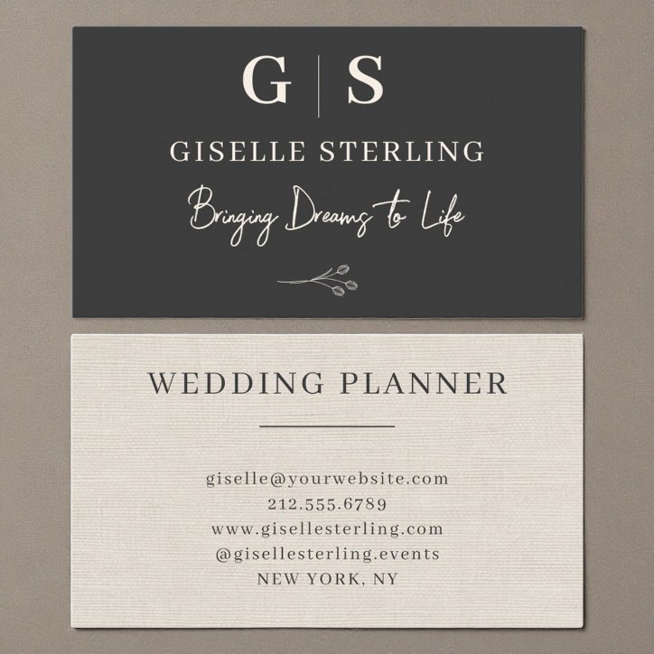 Neutral Linen Elegant Minimalist Monogram Business Card