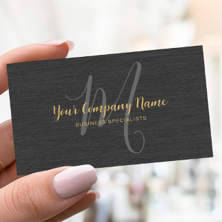 Neutral Linen Initial Monogram Luxury Gold Script Business Card
