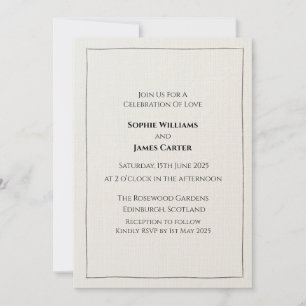 Neutral Linen Weave Minimalist Elegant Wedding Invitation