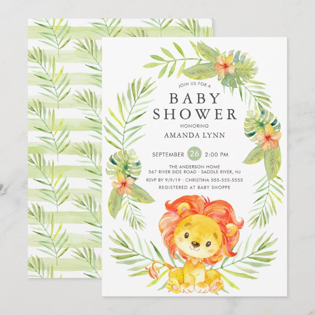 Neutral Lion Baby Shower Invitation (Front/Back)