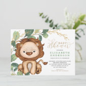 Neutral Lion Soft Greenery Gold Baby Shower Invitation (Standing Front)