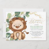 Neutral Lion Soft Greenery Gold Baby Shower Invitation (Front)