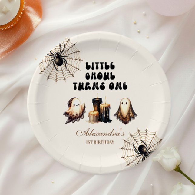 Neutral Little Ghoul Birthday Paper Plates (Creator Uploaded)