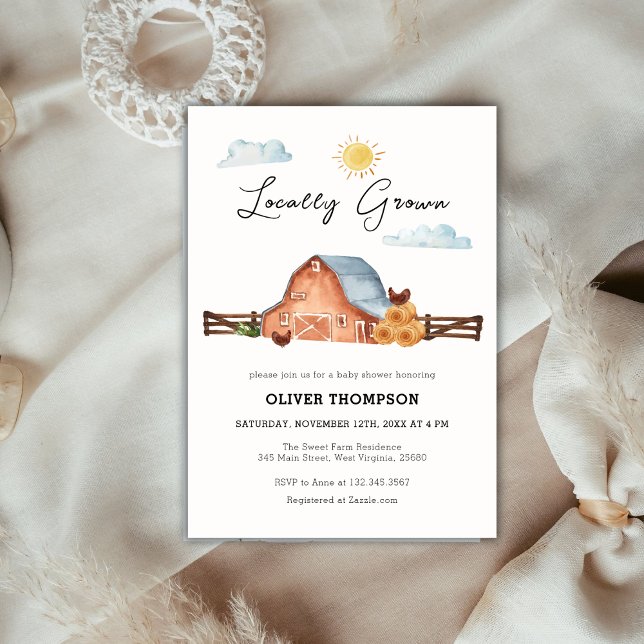 Neutral Locally Grown Farm Barn Baby Shower Invitation (Neutral Locally Grown Farm Barn Baby Shower Invitation)