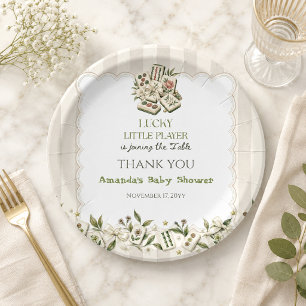 Neutral Lucky Little Player Mahjong Baby Shower Paper Plates