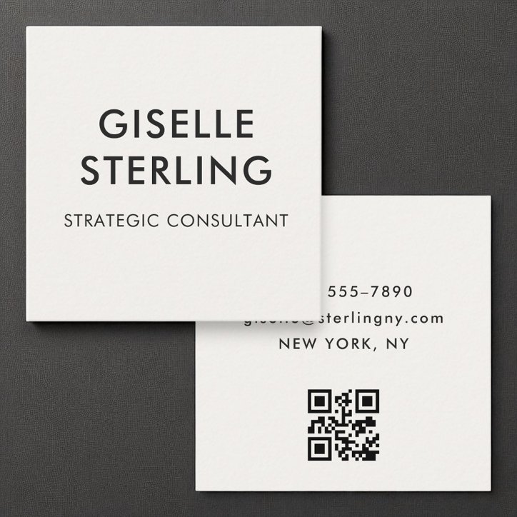 Neutral Luxury Minimal Typography QR Code Square Business Card