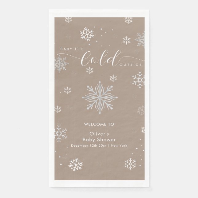 Neutral Magical Snowflake Baby Shower Welcome  Paper Guest Towels (Front)