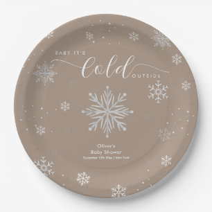 Neutral Magical Winter Snowflake Baby Shower  Paper Plates