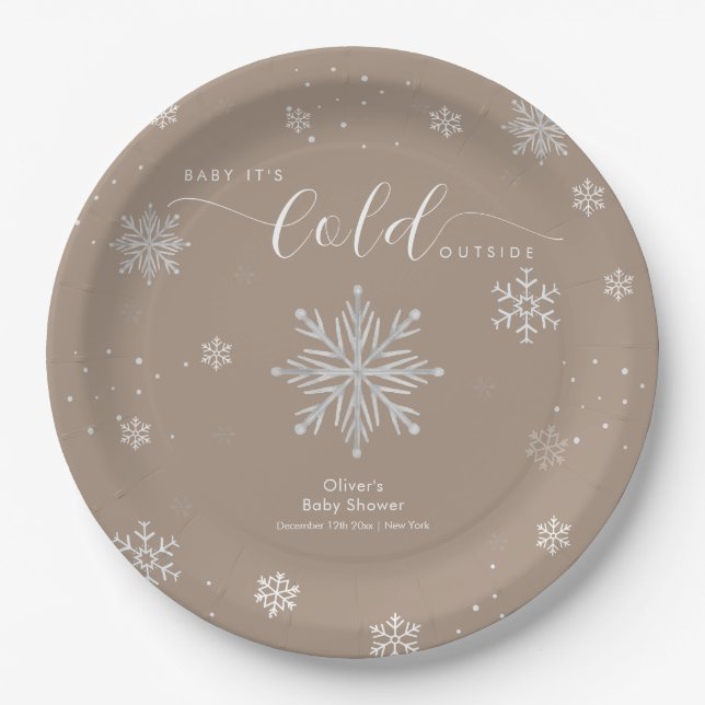 Neutral Magical Winter Snowflake Baby Shower  Paper Plates (Front)