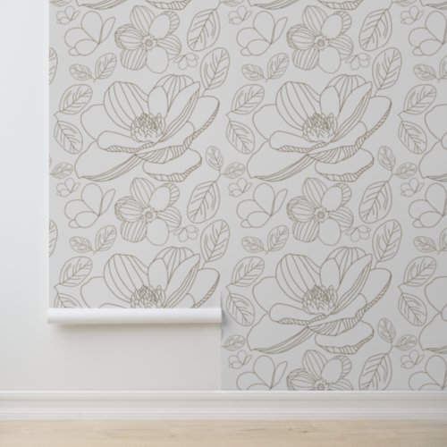 Neutral Magnolia Minimalist lines Modern Wallpaper