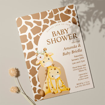 Neutral Mama And Baby Giraffe Baby Shower Invitation by DBDM_Creations at Zazzle