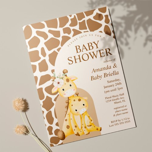 Neutral Mama and Baby Giraffe Baby Shower Invitation
